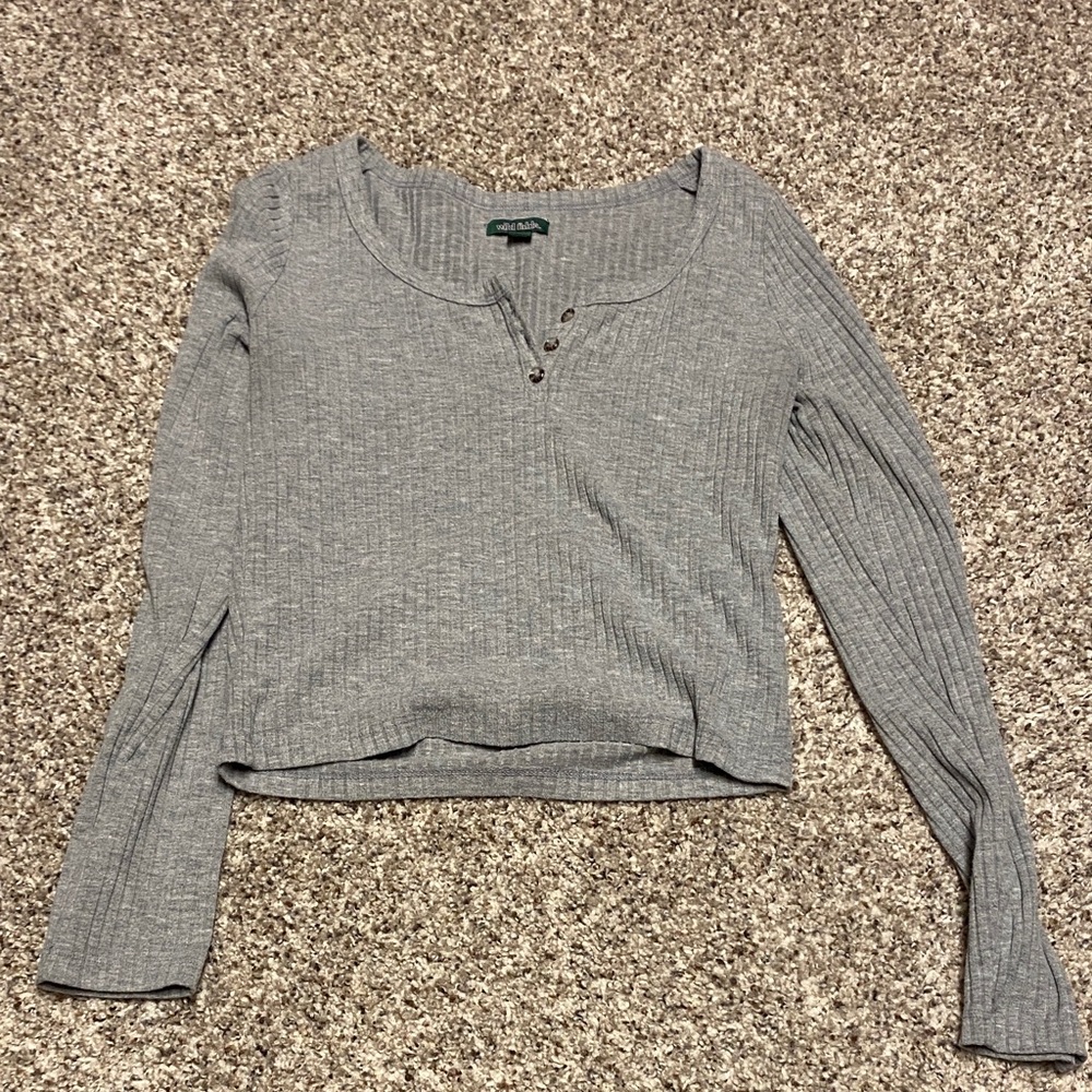 Gray Ribbed Long Sleeve Top
